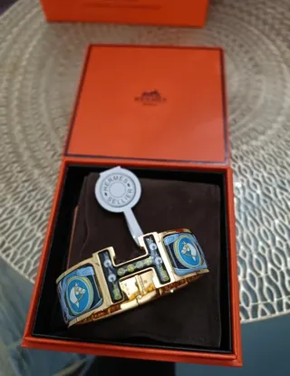Pulsera Hermes H - Azul y Dorado
