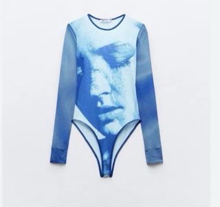 Body Zara Malla Azul Estampado Rostro