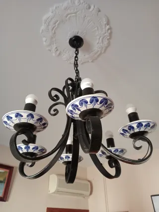 Lámpara de techo rústica forja y cerámica