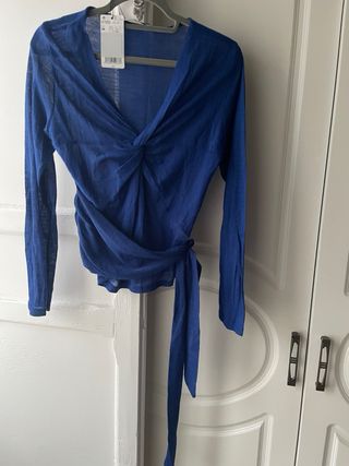 Camiseta Mango manga larga azul Talla M