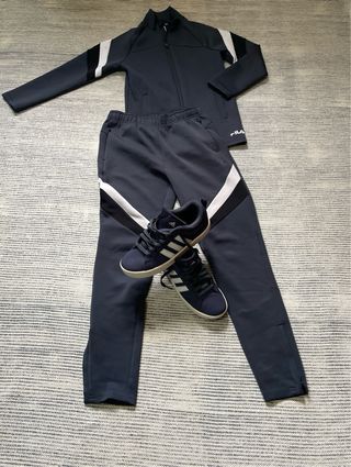 Pantalón chaqueta chándal gris y blanco