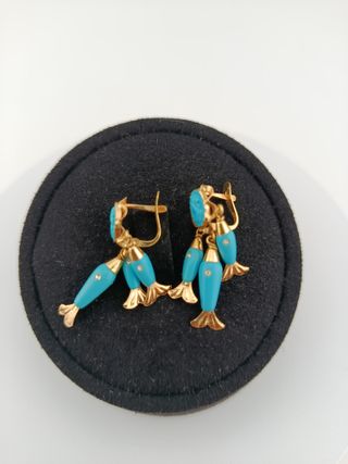 Pendientes Oro y Turquesa con Peces