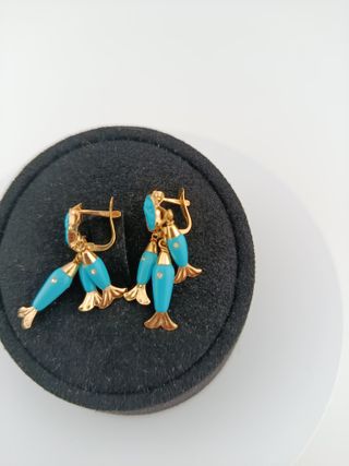 Pendientes Oro y Turquesa con Peces