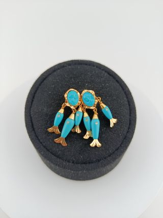 Pendientes Oro y Turquesa con Peces