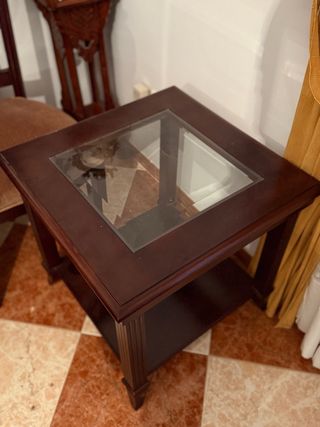 Mesita auxiliar madera y cristal