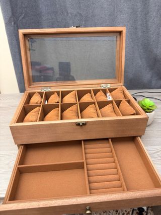 Caja Joyero Relojes de Madera Tapa Cristal