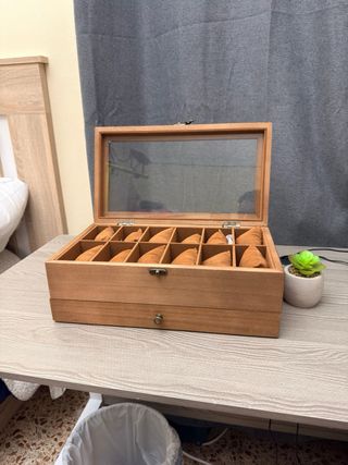 Caja Joyero Relojes de Madera Tapa Cristal