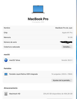 MacBook Pro M1 2021 16GB 512GB Plata