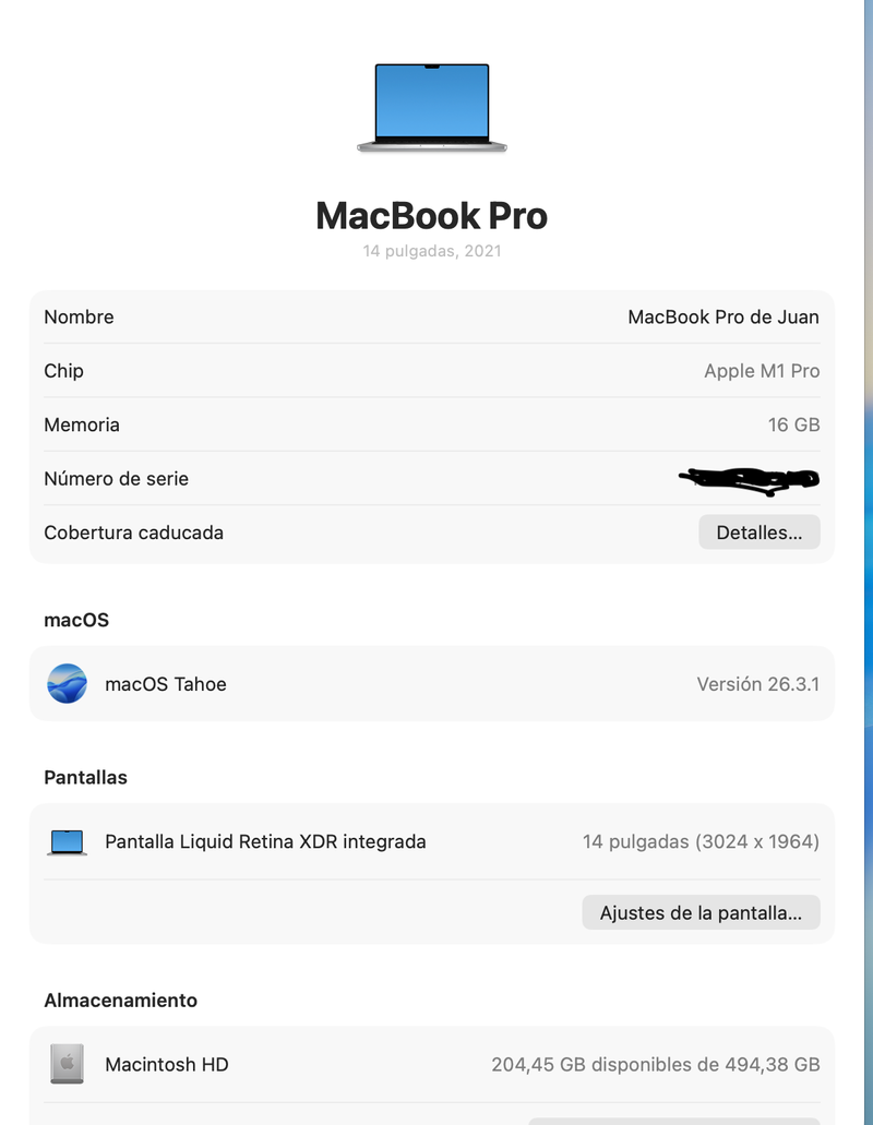 MacBook Pro M1 2021 16GB 512GB Plata afbeelding 3