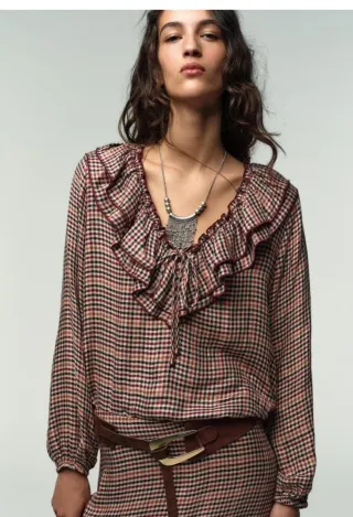 Blusa Zara volantes cuadros