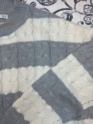 Jersey Mango Rayas Gris y Blanco