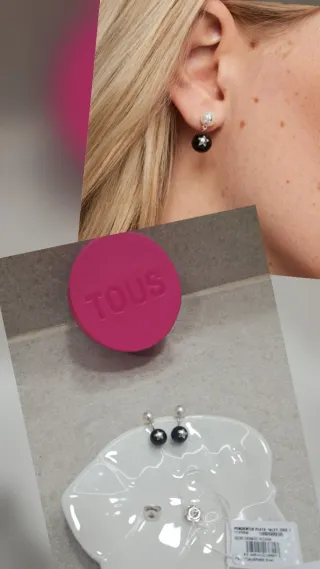 Pendientes tous perla, onix de plata