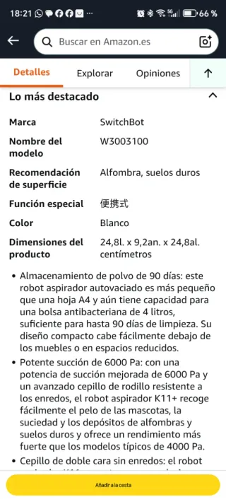 Robot Aspirador SwitchBot K11+ Blanco