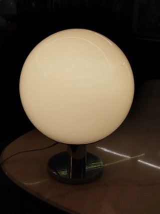 Lampada da tavolo anni '70 sfera vetro metallo
