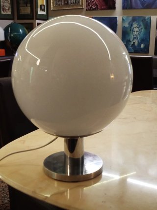 Lampada da tavolo anni '70 sfera vetro metallo