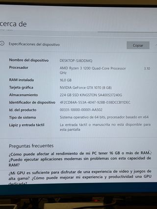 PC Escritorio NVIDIA GTX 1070 16GB RAM