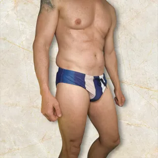 Bañador rayas azul y beige