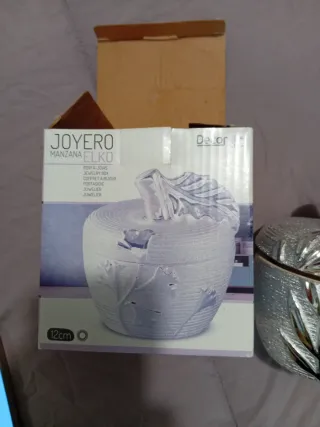 Joyero cerámica manzana plateada