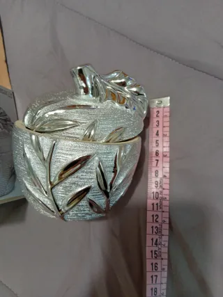 Joyero cerámica manzana plateada