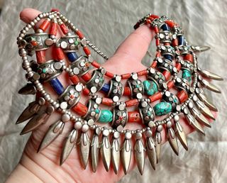 Collar Étnico Tibetano Plata Turquesa Coral Lapis