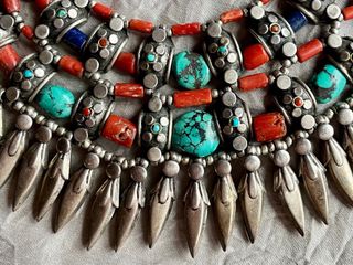 Collar Étnico Tibetano Plata Turquesa Coral Lapis