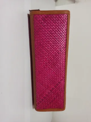 Bolso rafia hombro marrón y rosa