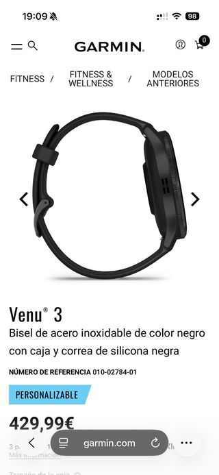 Reloj Garmin Venu 3 negro con bisel de acero