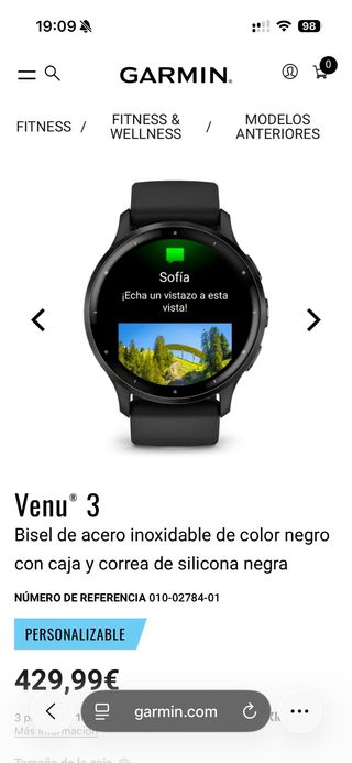 Reloj Garmin Venu 3 negro con bisel de acero