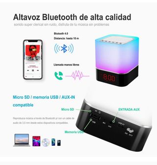 Altavoz Bluetooth Lámpara Táctil Reloj