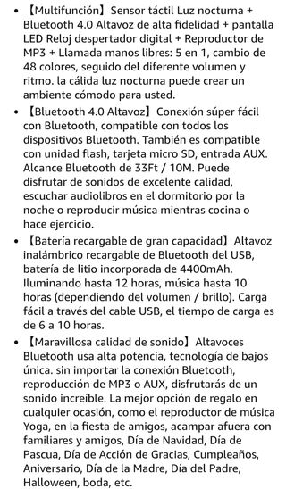 Altavoz Bluetooth Lámpara Táctil Reloj