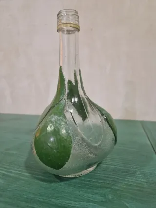 Botella Decorativa Cristal Hojas Verdes