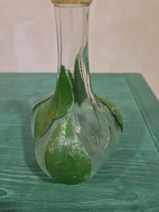 Botella Decorativa Cristal Hojas Verdes