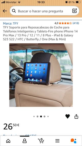 Soporte Tablet/móvil Reposacabezas Negro