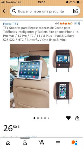 Soporte Tablet/móvil Reposacabezas Negro