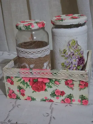 Set 2 frascos vintage decorados