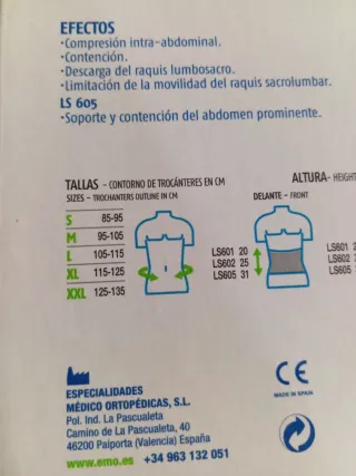 Faja Ortesis Lumbosacra Lumbofit EMO SIN ESTRENAR.