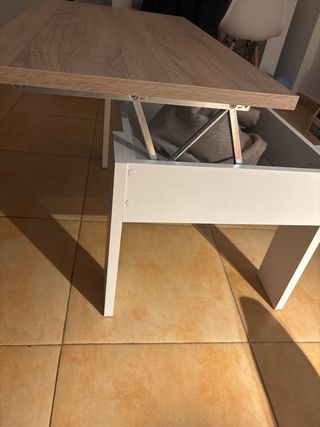 Mesa centro elevable madera y blanco