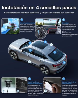 Dashcam WOLFANG 4K delantera y trasera con WiFi