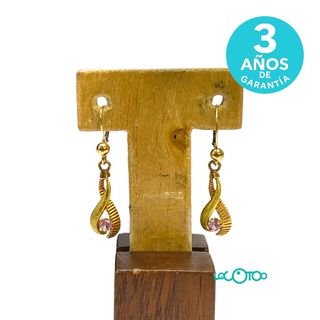 Pendientes Colgante Oro 18K Piedra Rosa