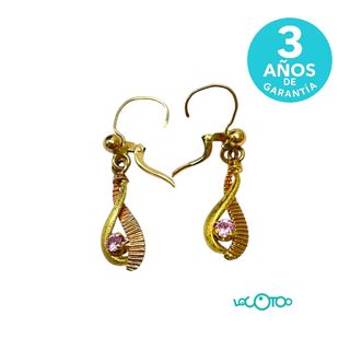 Pendientes Colgante Oro 18K Piedra Rosa