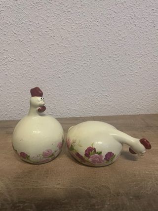 2 Gallinas Decorativas Vintage Cerámica