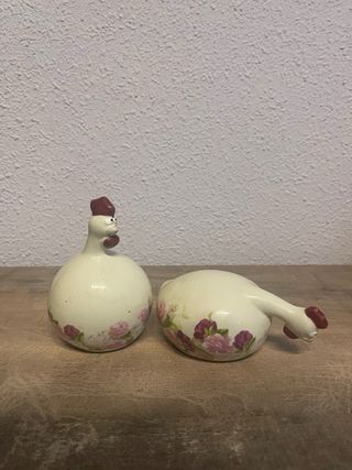 2 Gallinas Decorativas Vintage Cerámica
