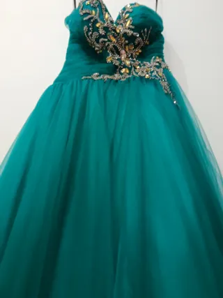 Vestido fiesta madrina dorado y verde