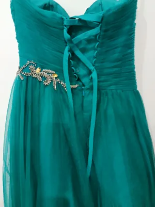 Vestido fiesta madrina dorado y verde