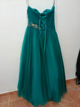 Vestido fiesta madrina dorado y verde