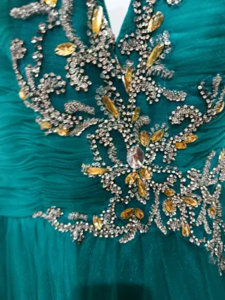 Vestido fiesta madrina dorado y verde