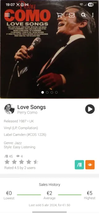 Vinilo Perry Como Love Songs