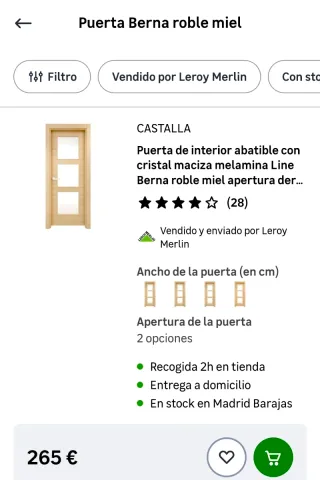 Puerta de interior madera maciza con cristal