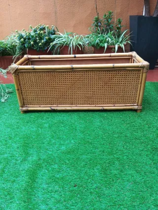 Jardinera Rectangular Bambú y Rafia