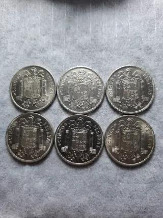 6 Monedas 5 Pesetas Franco 1949-Estrellas*19*50